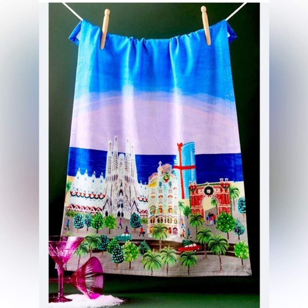 Anthropologie Holiday In The City Dish Towel - Barcelona NWT